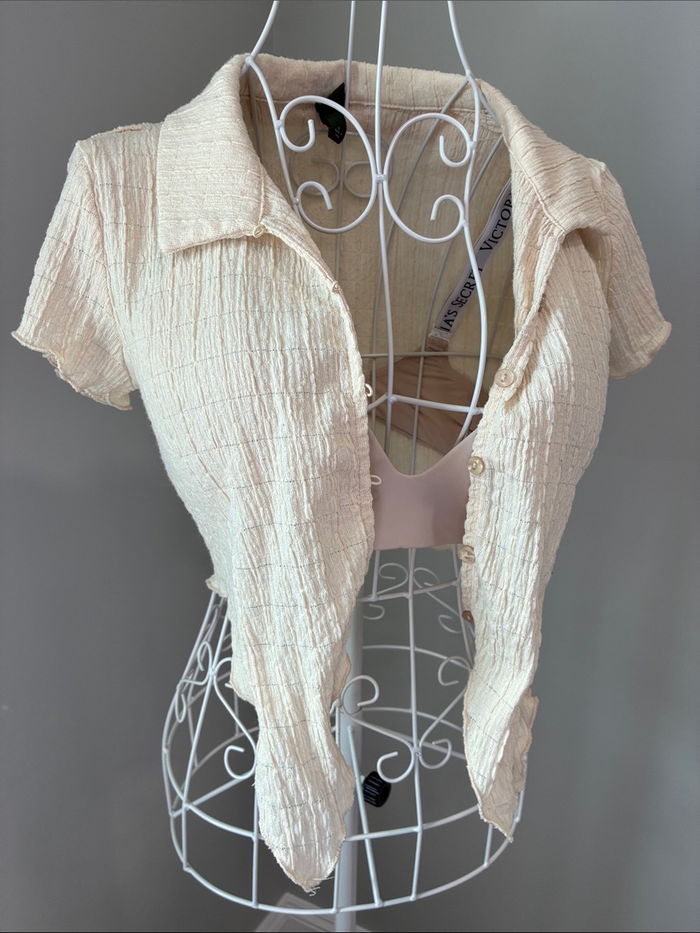 wild fable Cream Crinkle Cropped Button-Up Top